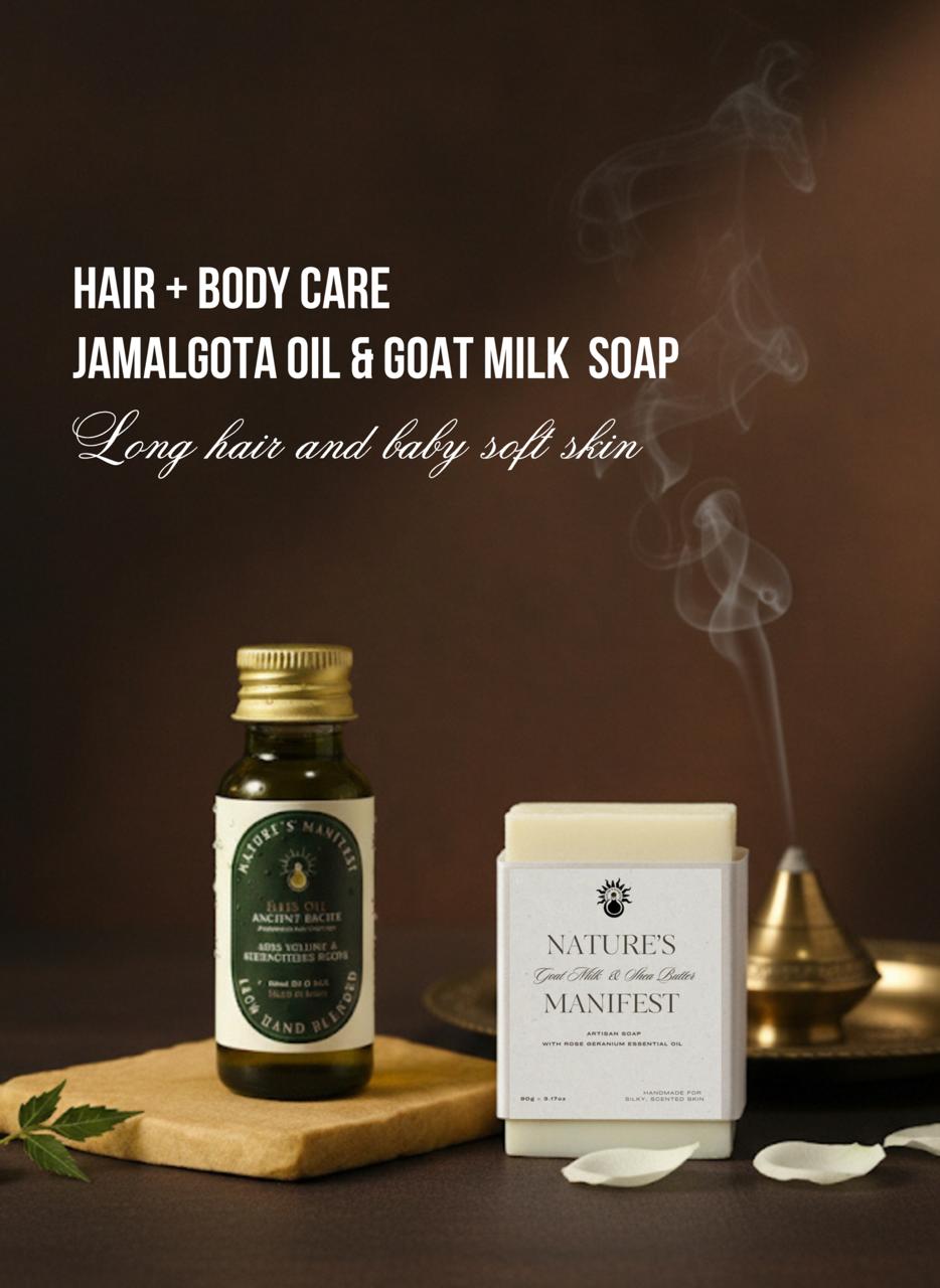 Hair & Body Combo – Jamalgota Oil + Goat Milk & Shea Butter Soap