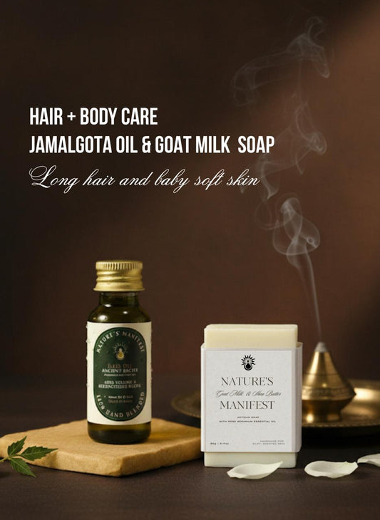 Hair & Body Combo – Jamalgota Oil + Goat Milk & Shea Butter Soap